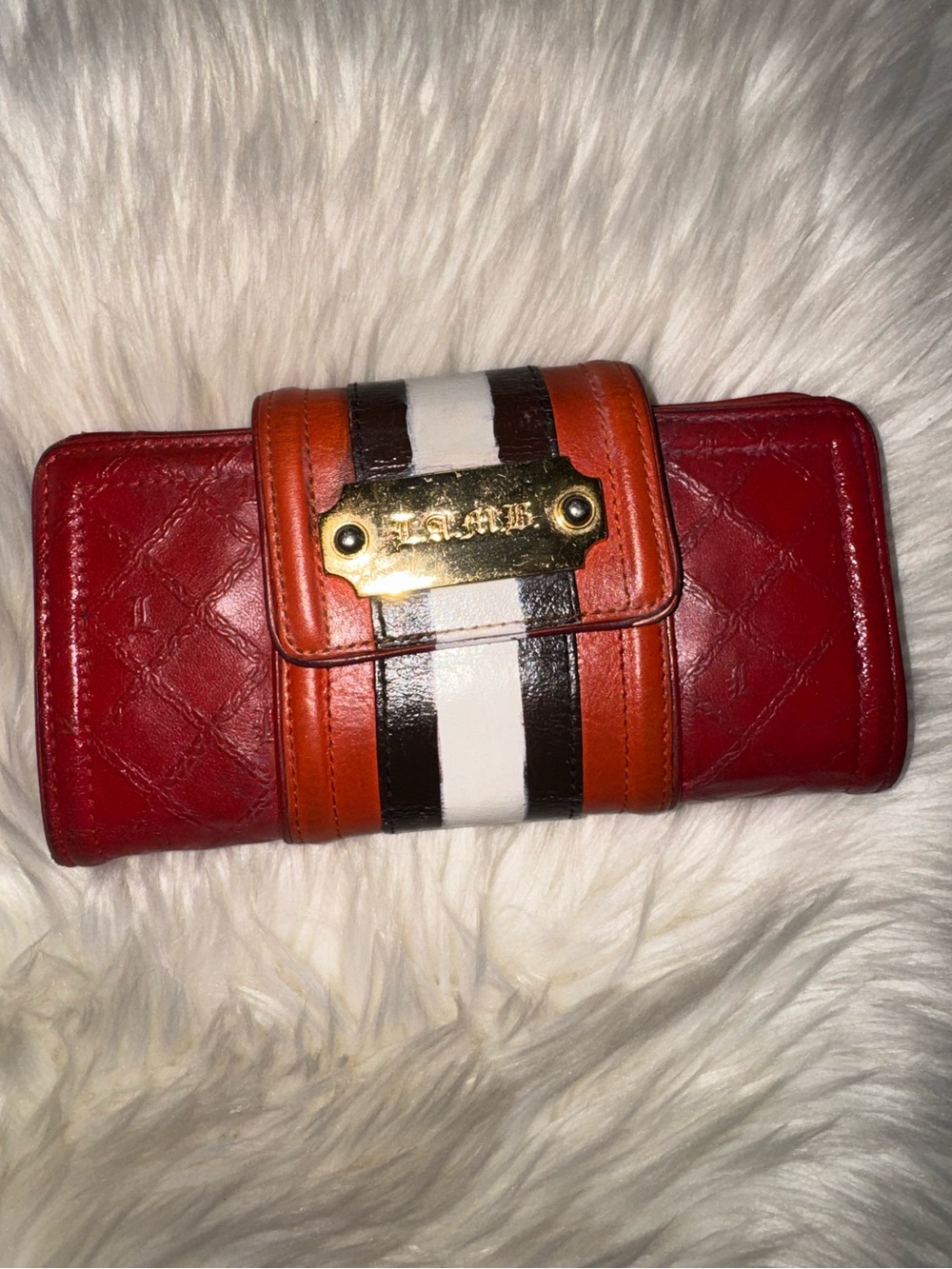 L.A.M.B. Red, Orange & White Stripe Leather Wallet